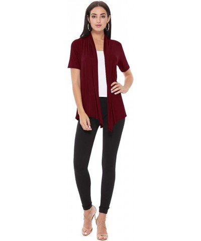 Women's Casual Solid Short Sleeve Basic Open Draped Front Cardigan Office Wear Hcd00677 Burgundy $11.25 Sweaters