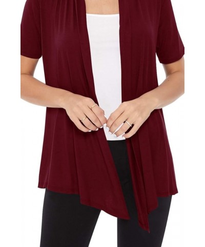 Women's Casual Solid Short Sleeve Basic Open Draped Front Cardigan Office Wear Hcd00677 Burgundy $11.25 Sweaters