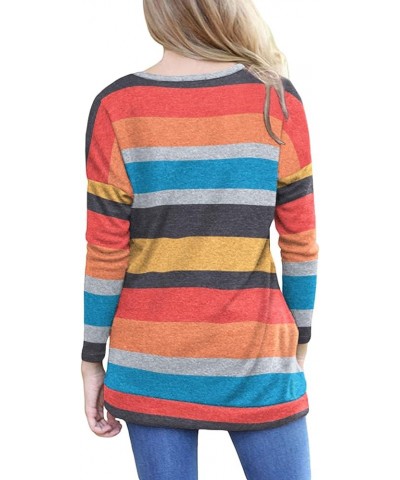 Women's Casual Long Sleeve Tunic Tops Fall Tshirt Blouses Red-orange Striped $15.51 Tops