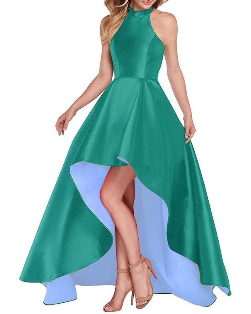 Women's Halter High Low Evening Party Dress Satin Prom Dresses Sleeveless Green $43.20 Dresses