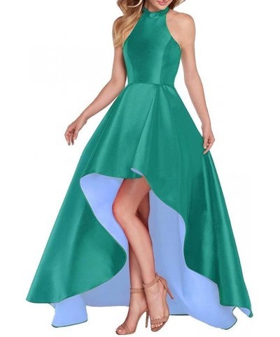 Women's Halter High Low Evening Party Dress Satin Prom Dresses Sleeveless Green $43.20 Dresses