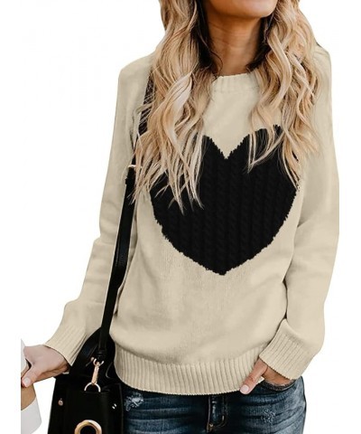 Women's Pullover Sweater Round Neck Short Sleeve/Long Sleeve Heart-Shaped Sweater A06-khaki-black $20.64 Sweaters