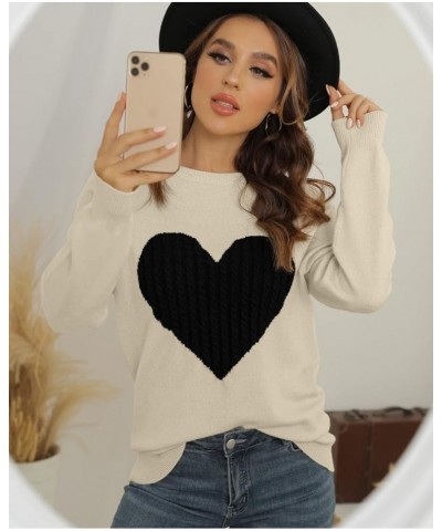 Women's Pullover Sweater Round Neck Short Sleeve/Long Sleeve Heart-Shaped Sweater A06-khaki-black $20.64 Sweaters