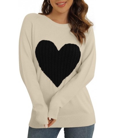 Women's Pullover Sweater Round Neck Short Sleeve/Long Sleeve Heart-Shaped Sweater A06-khaki-black $20.64 Sweaters