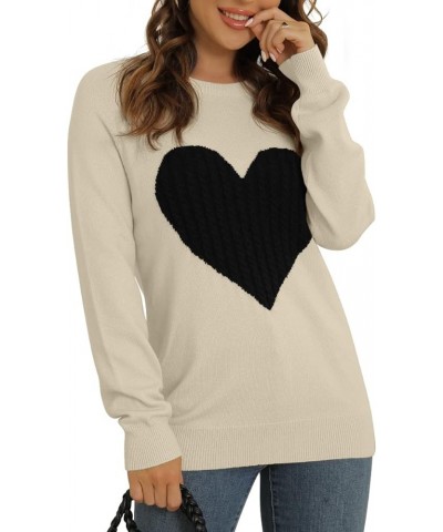 Women's Pullover Sweater Round Neck Short Sleeve/Long Sleeve Heart-Shaped Sweater A06-khaki-black $20.64 Sweaters