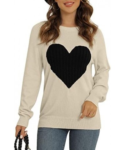 Women's Pullover Sweater Round Neck Short Sleeve/Long Sleeve Heart-Shaped Sweater A06-khaki-black $20.64 Sweaters