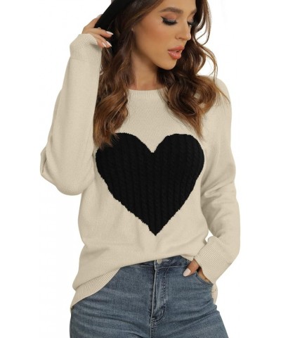 Women's Pullover Sweater Round Neck Short Sleeve/Long Sleeve Heart-Shaped Sweater A06-khaki-black $20.64 Sweaters