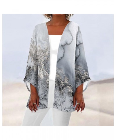 Womens 3/4 Sleeve Cardigan Trendy Casual Lightweight Loose Blouse Outerwear Beach Cover Ups Fall Fashion Clothes A Gray $10.2...