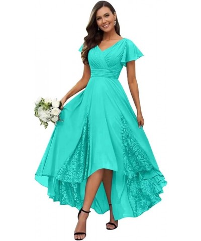 Tea Length Mother of The Bride Dresses for Wedding Lace Chiffon Bridesmaid Dresses with Sleeve 815 Turquoise $28.60 Dresses