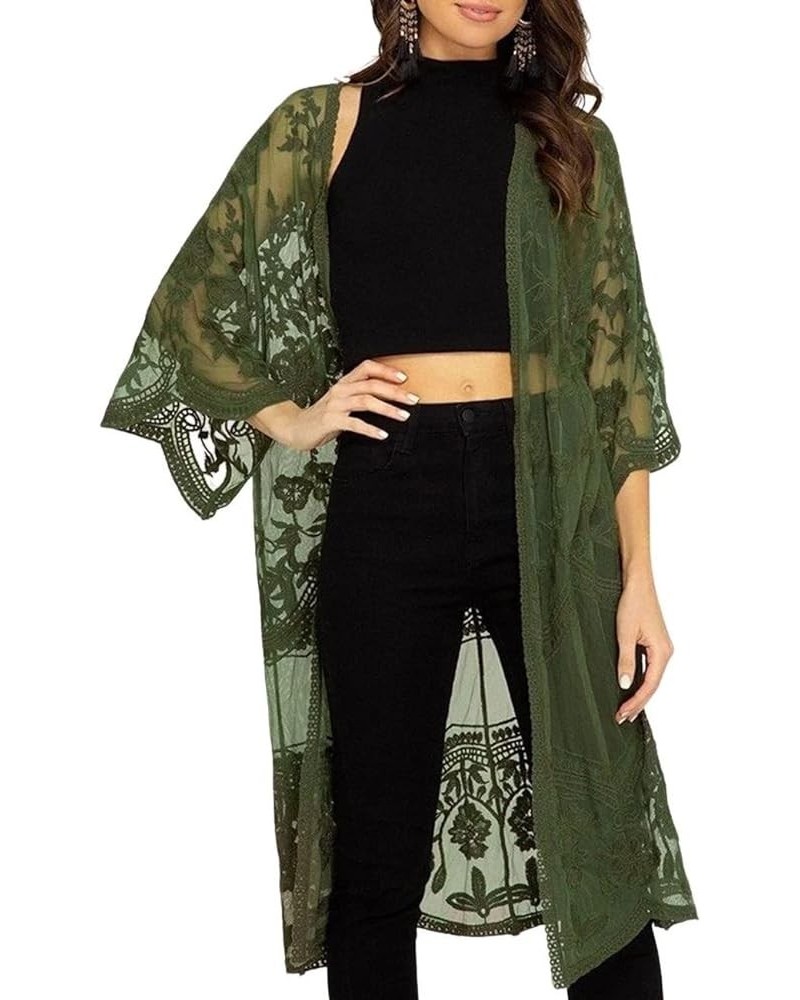 Women Mesh Lace Beach Kimono Cardigan A-green $19.71 Swimsuits