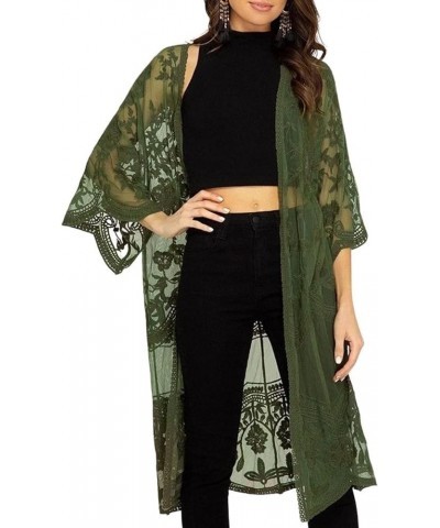 Women Mesh Lace Beach Kimono Cardigan A-green $19.71 Swimsuits