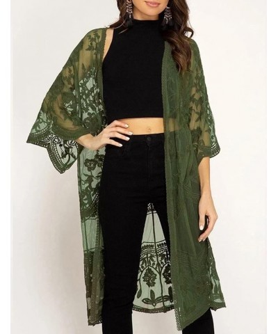 Women Mesh Lace Beach Kimono Cardigan A-green $19.71 Swimsuits