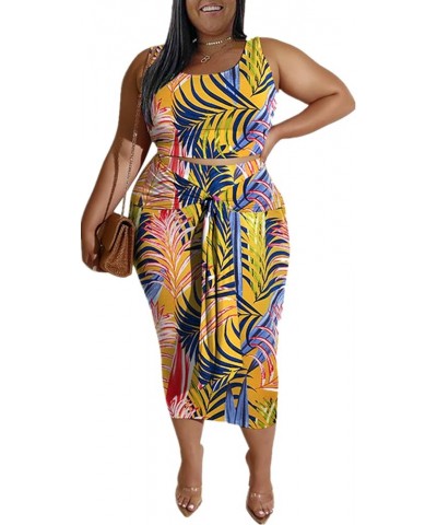 Plus Size Women 2 Piece Outfits Sets Sexy Tracksuit Midi Dress,Sleeveless Tank Top Bodycon Skirts Set Casual Summer Z78 Yello...