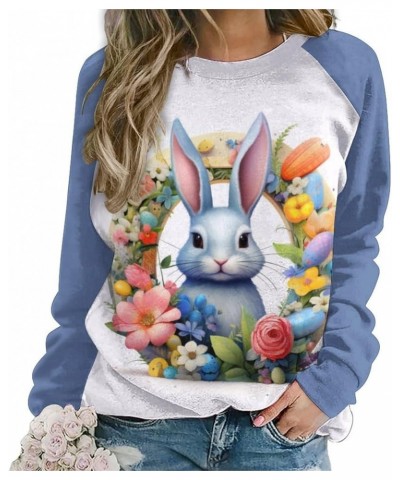 Womens Easter Bunny Sweatshirt Long Sleeve Cute Rabbit Funny Egg Print Crewneck Pullover Top Tee Shirts for Girls Blue $14.57...