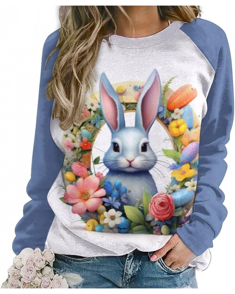 Womens Easter Bunny Sweatshirt Long Sleeve Cute Rabbit Funny Egg Print Crewneck Pullover Top Tee Shirts for Girls Blue $14.57...