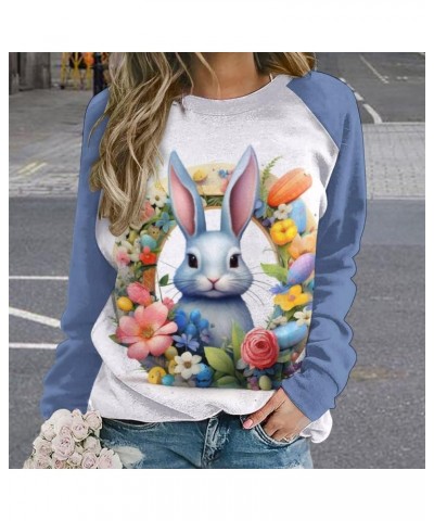 Womens Easter Bunny Sweatshirt Long Sleeve Cute Rabbit Funny Egg Print Crewneck Pullover Top Tee Shirts for Girls Blue $14.57...