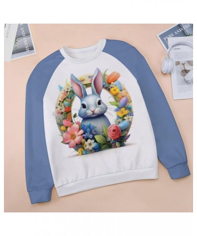 Womens Easter Bunny Sweatshirt Long Sleeve Cute Rabbit Funny Egg Print Crewneck Pullover Top Tee Shirts for Girls Blue $14.57...