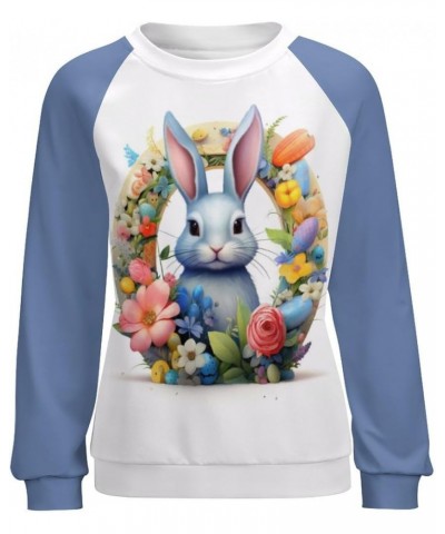 Womens Easter Bunny Sweatshirt Long Sleeve Cute Rabbit Funny Egg Print Crewneck Pullover Top Tee Shirts for Girls Blue $14.57...