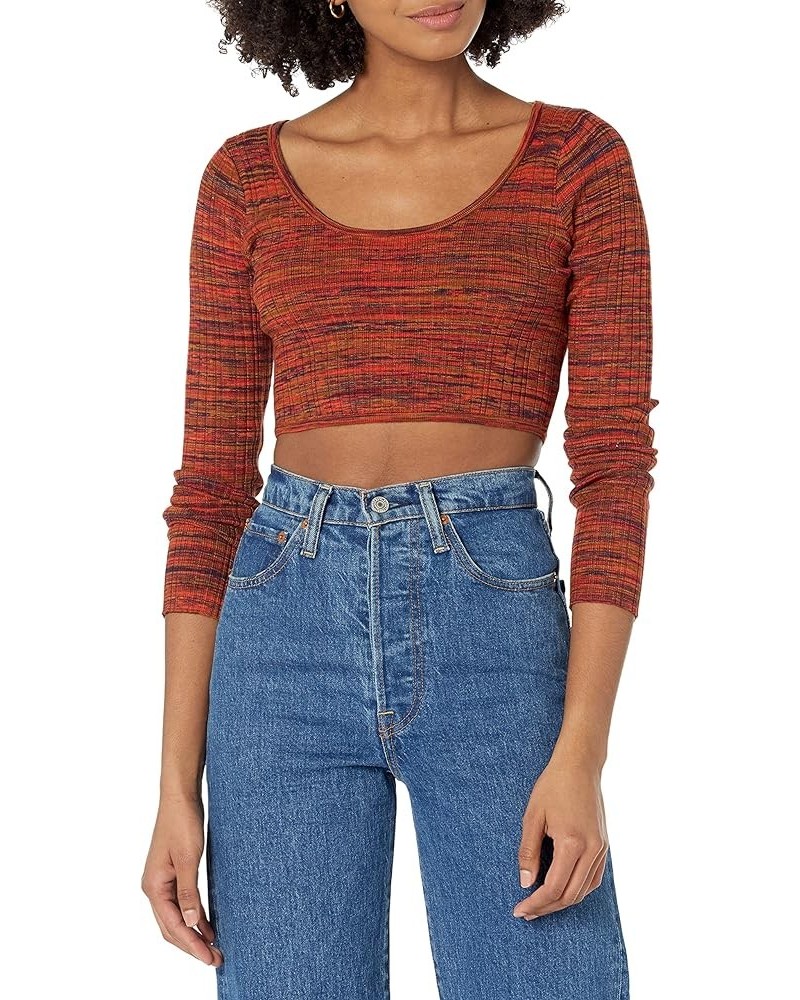 Women's Long Sleeve Scoop Neck Anika Sweater Sonoran Red Multi $10.68 Blouses