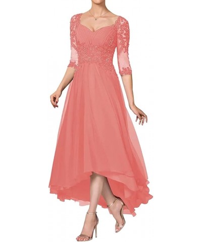 Mother of The Bride Dresses Tea Length for Wedding, Elegant Hi Low Formal Mother of The Groom Dresses with Sleeves Coral $34....