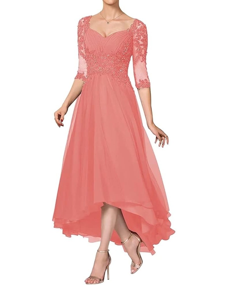 Mother of The Bride Dresses Tea Length for Wedding, Elegant Hi Low Formal Mother of The Groom Dresses with Sleeves Coral $34....