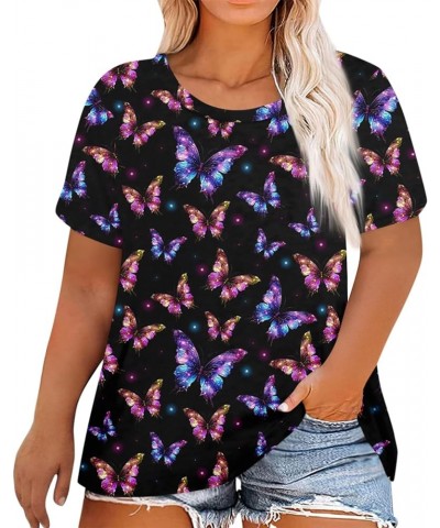 Oversized T Shirts for Women Camouflage Print Summer Short Sleeve Plus Size Butterfly Tops Loose Crew Neck Blouses W16-purple...