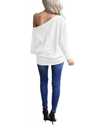 Womens Off Shoulder Loose Pullover Sweater Batwing Sleeve Knit Jumper Oversized Tunics Top White Medium $16.52 Sweaters