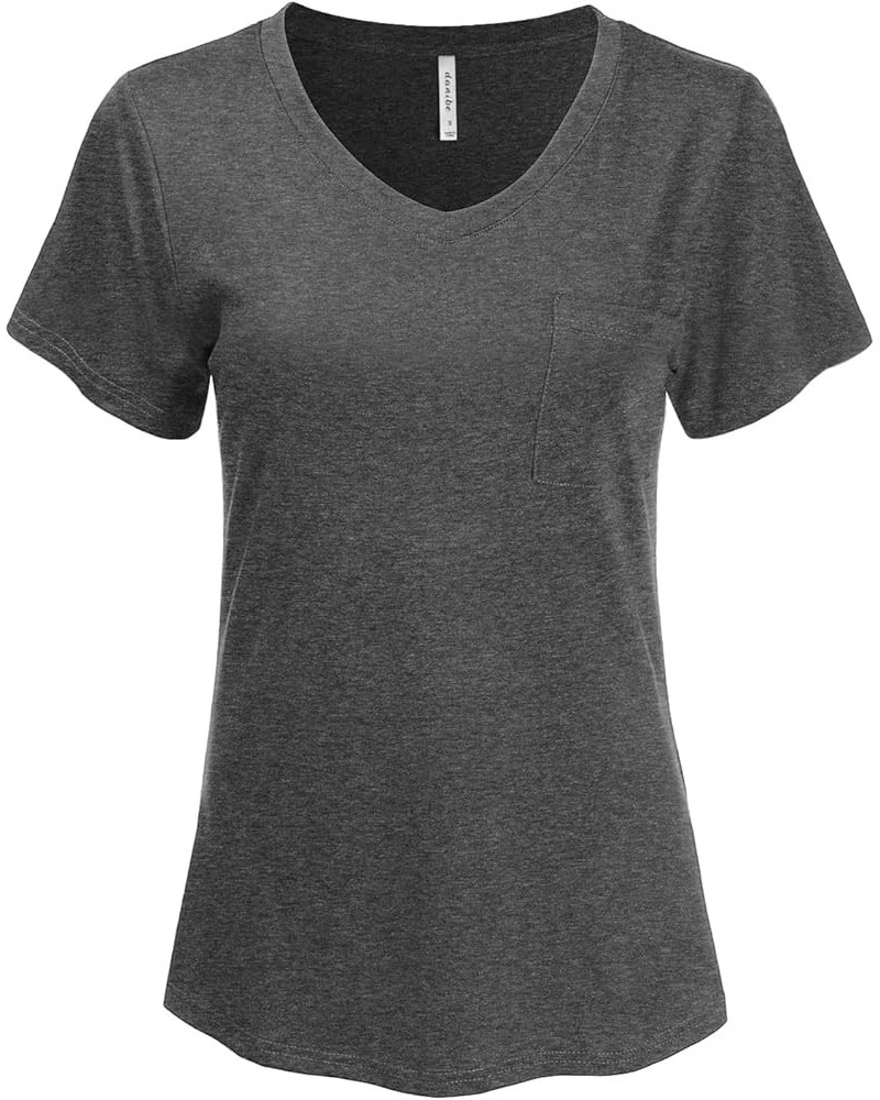 Women's Short Sleeve V-Neck Loose Fit Tunic Top Shirt with Pocket (S-XXL) Dbt101_charcoal $11.39 Tops