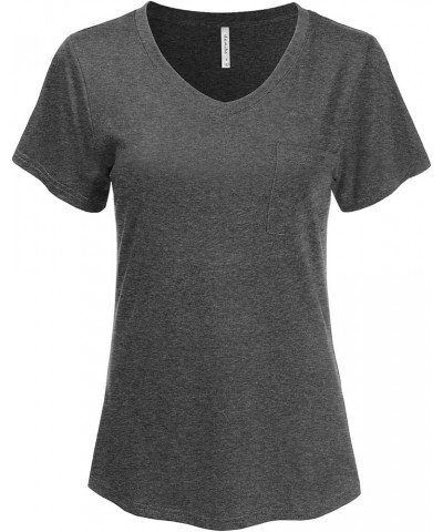 Women's Short Sleeve V-Neck Loose Fit Tunic Top Shirt with Pocket (S-XXL) Dbt101_charcoal $11.39 Tops