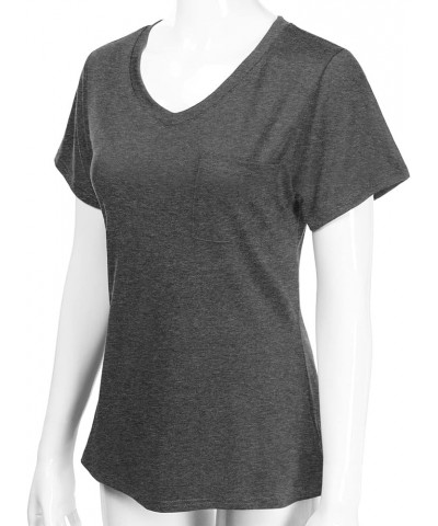 Women's Short Sleeve V-Neck Loose Fit Tunic Top Shirt with Pocket (S-XXL) Dbt101_charcoal $11.39 Tops