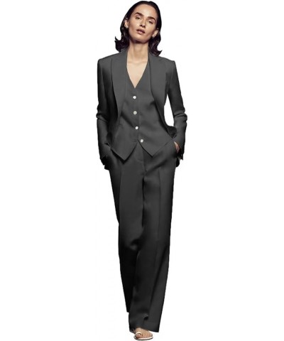 Women 3 Pieces Suit Set Business Peaked Lapel Jacket Office Work Lady Blazer+Vest+Pants Wedding Tuxedos Dark Grey $42.61 Suits