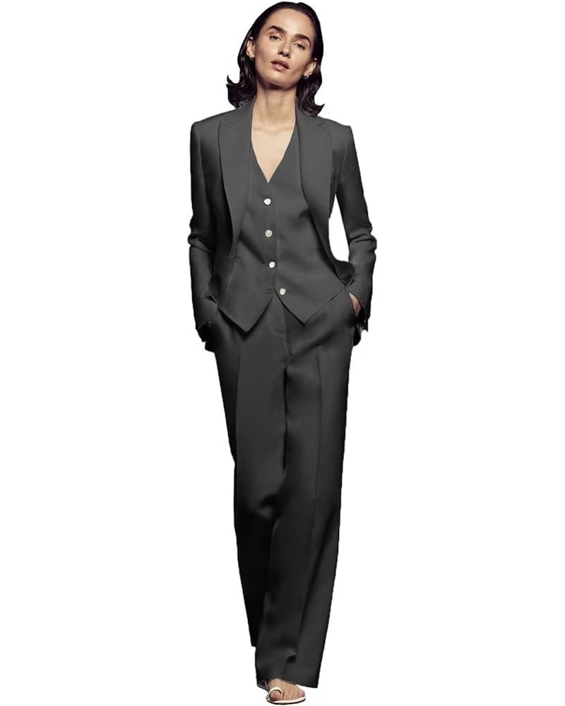 Women 3 Pieces Suit Set Business Peaked Lapel Jacket Office Work Lady Blazer+Vest+Pants Wedding Tuxedos Dark Grey $42.61 Suits