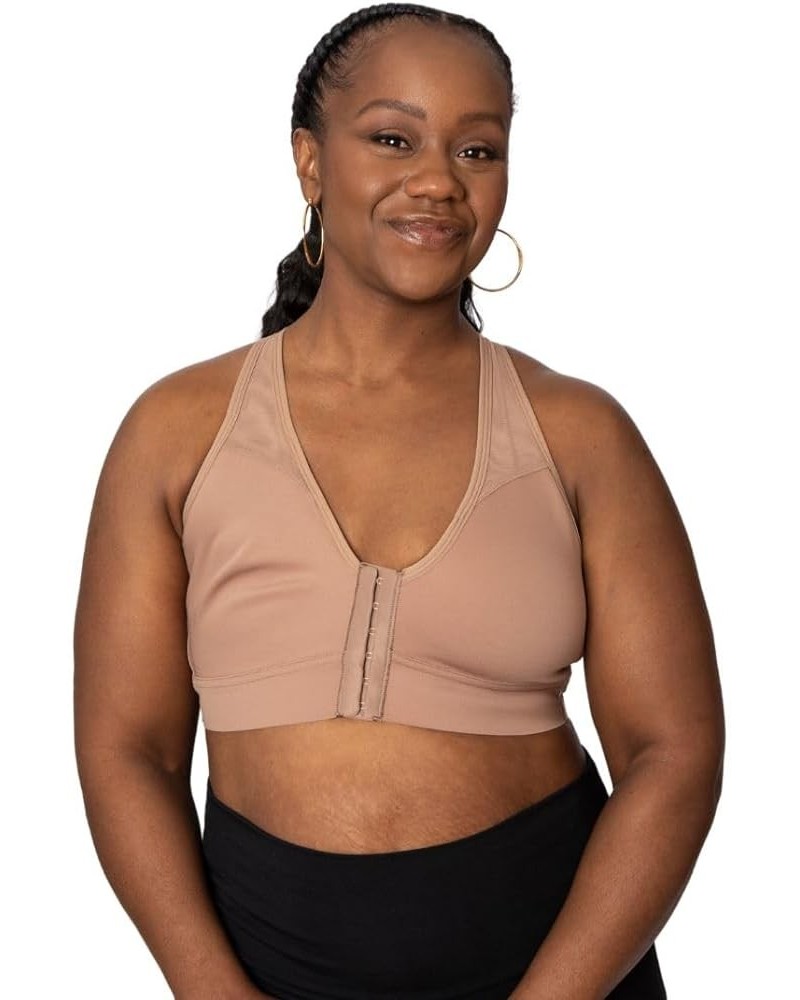 Front Closure Wirefree High Support Pocketed Mastectomy Racerback Sports Bra Sand $32.40 Lingerie