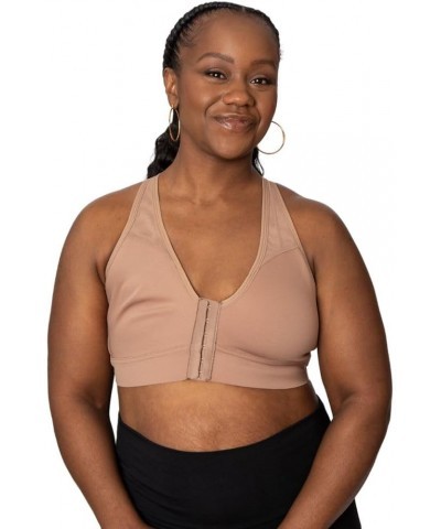 Front Closure Wirefree High Support Pocketed Mastectomy Racerback Sports Bra Sand $32.40 Lingerie