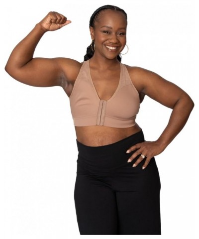 Front Closure Wirefree High Support Pocketed Mastectomy Racerback Sports Bra Sand $32.40 Lingerie