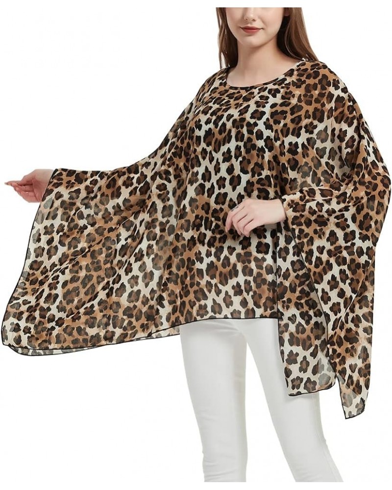 Womens Summer Solid Sheer Batwing Blouse Chiffon Caftan Poncho Tunic Top Plus Size Cover up Brown Leopard $11.19 Tops