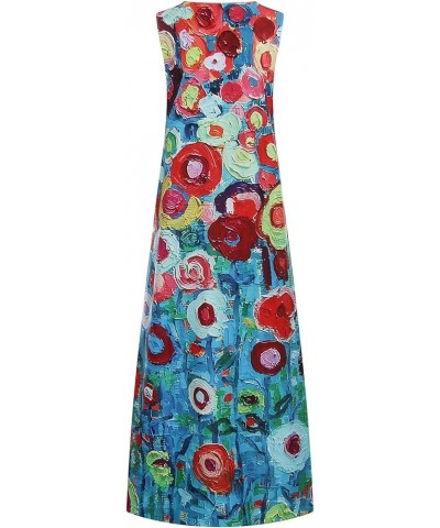 Summer Dresses for Women Floral Print Maxi Dress with Pockets Long Dress Sleeveless Sundress Blue $11.39 Activewear