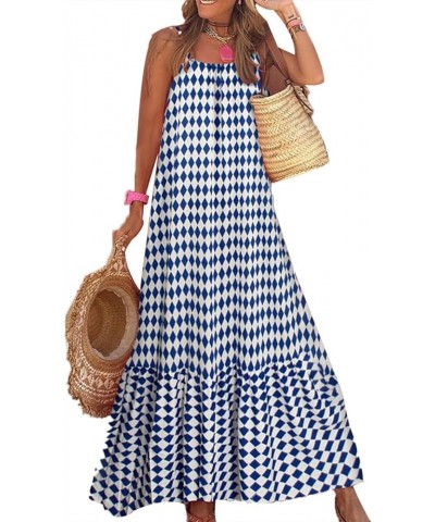 Women's Summer Casual Maxi Dress Bohemian Floral V Neck Puff Short Sleeve Beach Tiered Sundress Long Swing Dress Cami-blue $9...