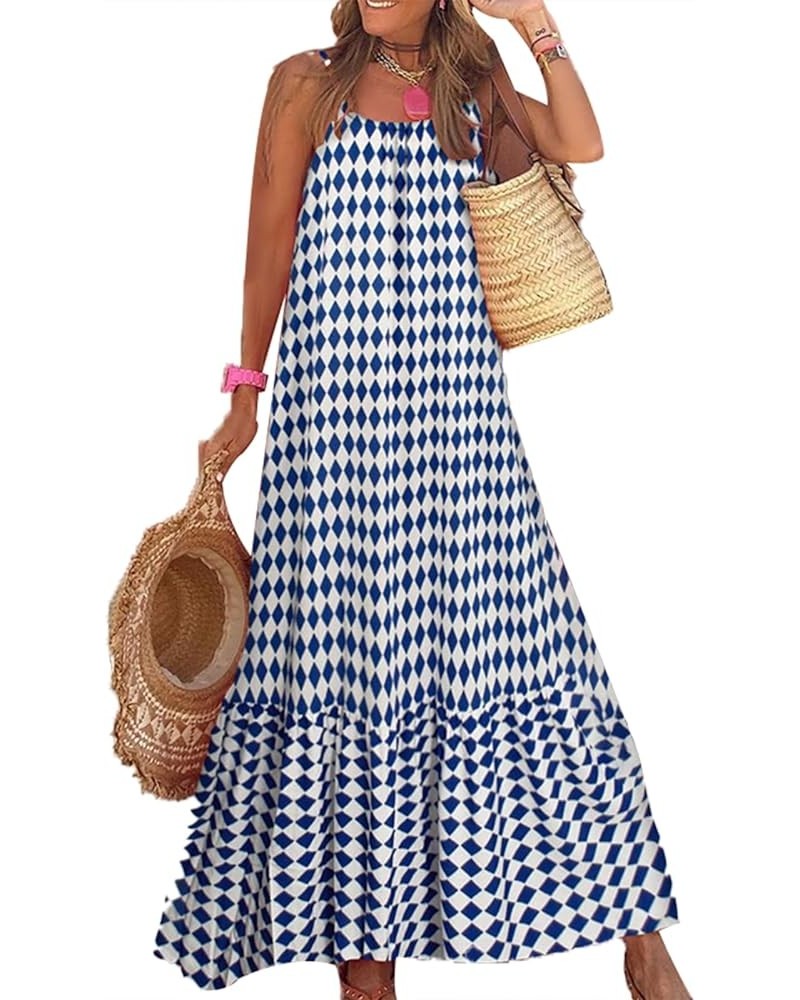 Women's Summer Casual Maxi Dress Bohemian Floral V Neck Puff Short Sleeve Beach Tiered Sundress Long Swing Dress Cami-blue $9...