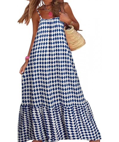 Women's Summer Casual Maxi Dress Bohemian Floral V Neck Puff Short Sleeve Beach Tiered Sundress Long Swing Dress Cami-blue $9...