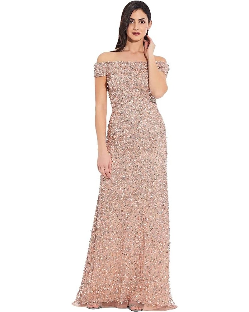 Women's Off The Shoulder Crunchy Bead Gown Rosegold $116.84 Dresses