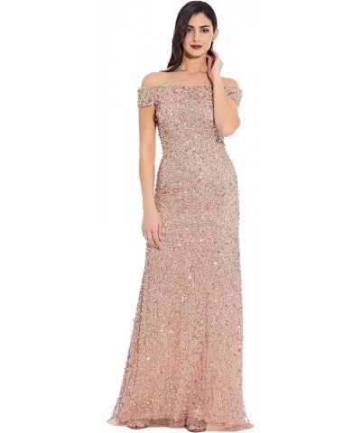 Women's Off The Shoulder Crunchy Bead Gown Rosegold $116.84 Dresses