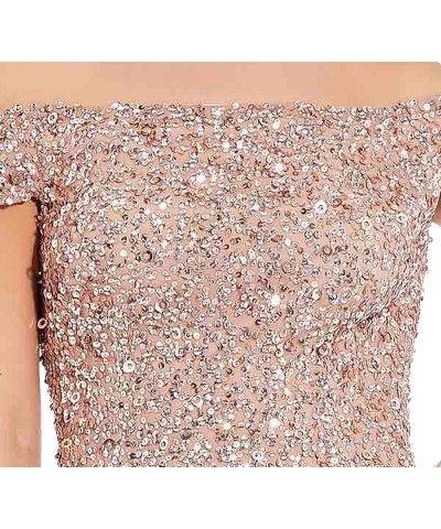 Women's Off The Shoulder Crunchy Bead Gown Rosegold $116.84 Dresses