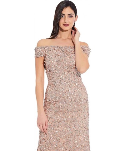 Women's Off The Shoulder Crunchy Bead Gown Rosegold $116.84 Dresses