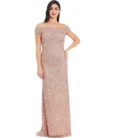 Women's Off The Shoulder Crunchy Bead Gown Rosegold $116.84 Dresses