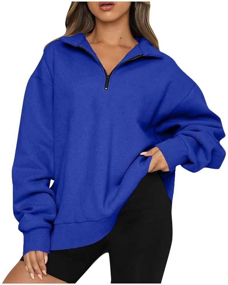 Womens Sweatshirt Graphic Long Sleeve Funny Sweatshirts Half Zip Casual Comfy Fall Pullover Tops Ob-royal Blue $12.53 Activewear