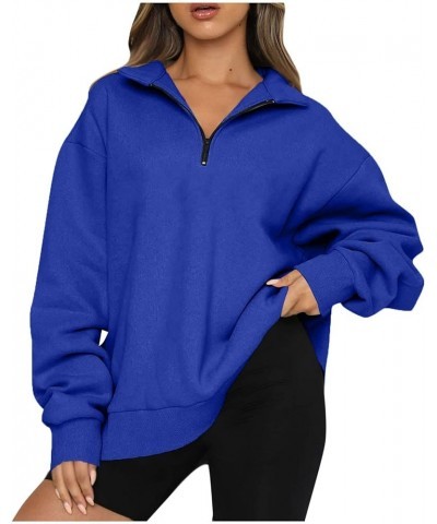 Womens Sweatshirt Graphic Long Sleeve Funny Sweatshirts Half Zip Casual Comfy Fall Pullover Tops Ob-royal Blue $12.53 Activewear