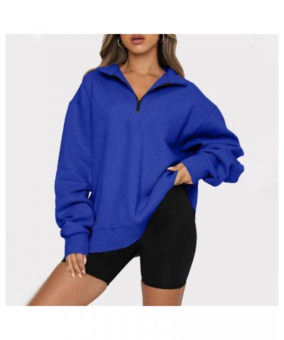 Womens Sweatshirt Graphic Long Sleeve Funny Sweatshirts Half Zip Casual Comfy Fall Pullover Tops Ob-royal Blue $12.53 Activewear