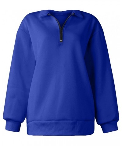 Womens Sweatshirt Graphic Long Sleeve Funny Sweatshirts Half Zip Casual Comfy Fall Pullover Tops Ob-royal Blue $12.53 Activewear