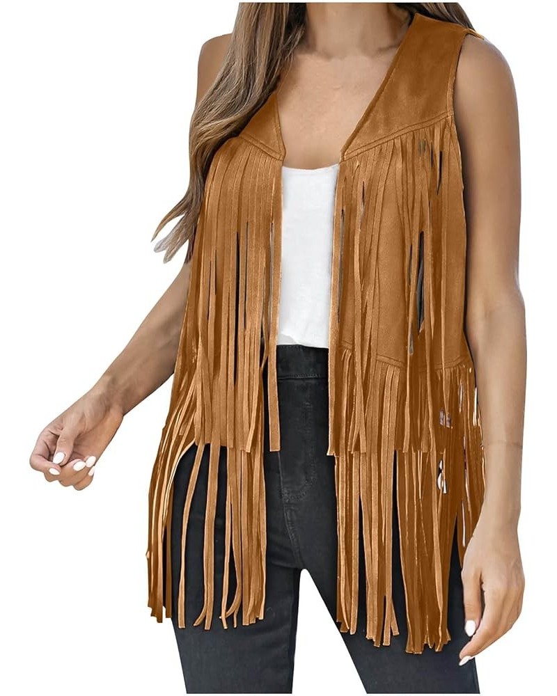 Womens Fringe Vest Casual Sleeveless Open Front Suede Cardigans Outwear Solid Color Tassle Hippie Waistcoat Jackets Tops 11 b...